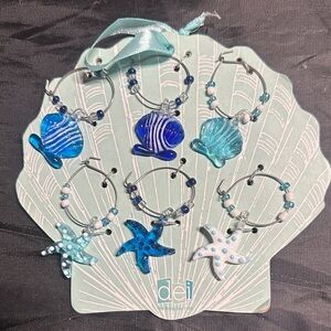 Kids Blue Beach Charm Wine Glass Markers - Set of 6
